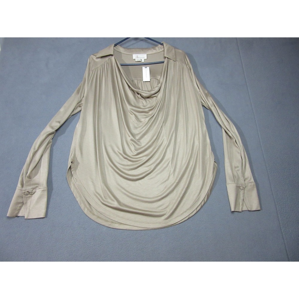 Anthropologie Top Womens Medium Beige Gold Viscose Long Sleeve Blouse Cowl Neck
